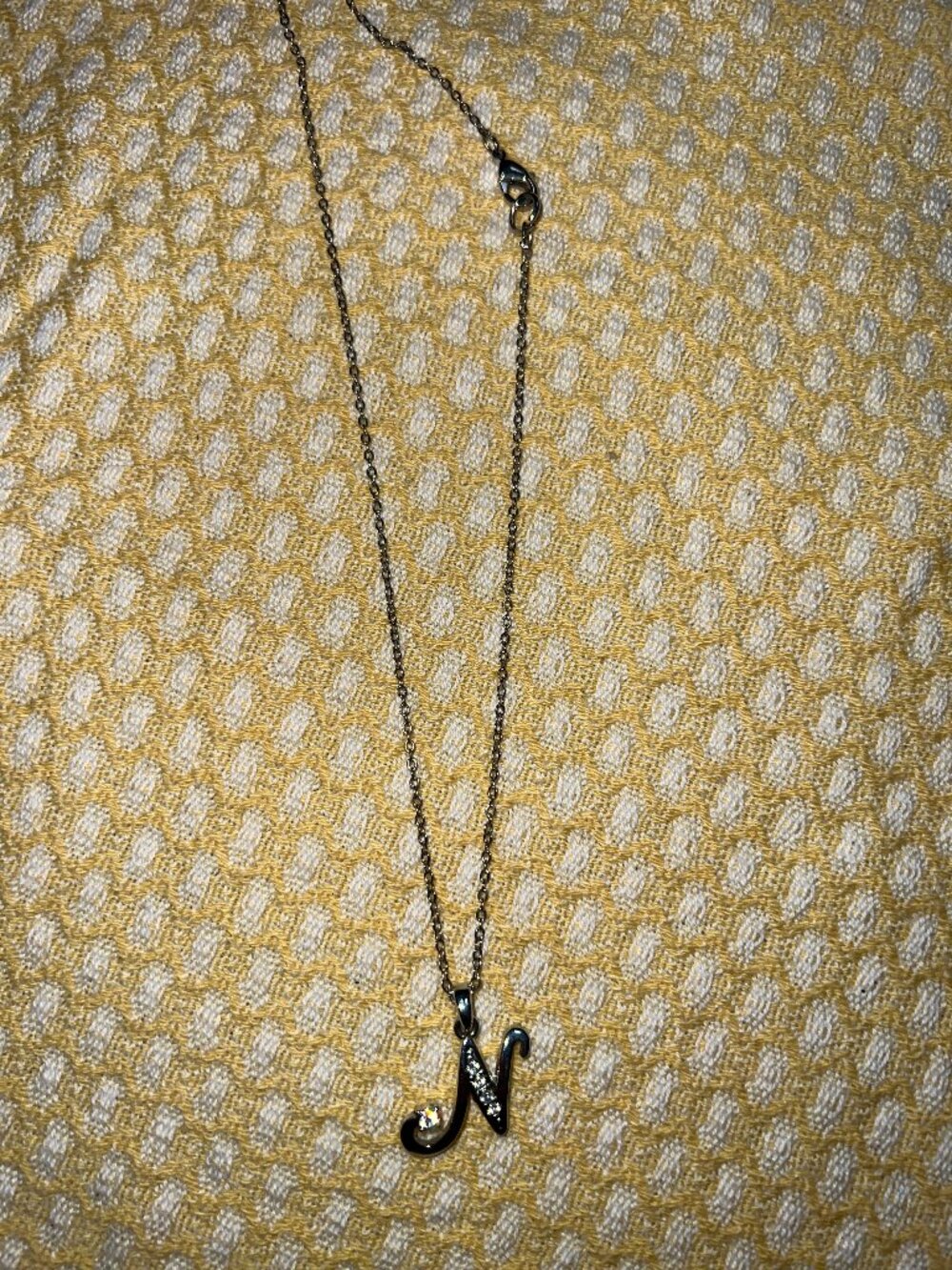 Silver Rhinestone Initial N Pendant Necklace | Dainty Letter N Chain